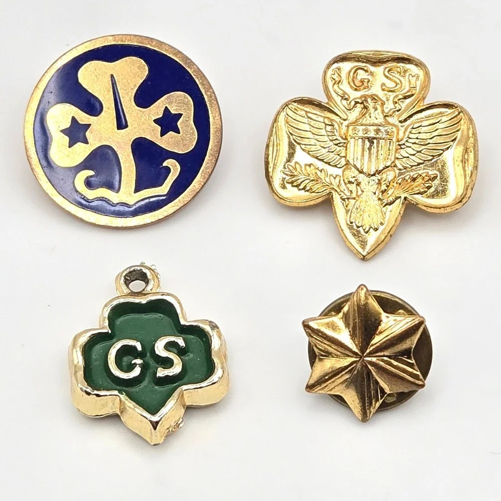 Vintage Girl Scouts Pin Lot Eagle Trefoil Blue Enamel Pin Green GS Charm 60s-70s